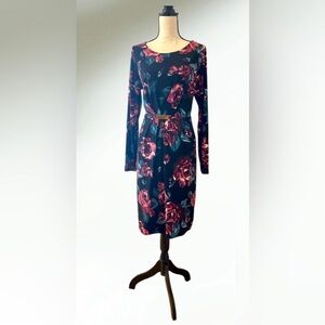 Elegant Rose Print Long Sleeve Dress